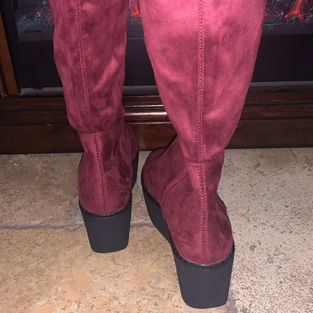 Vintage Burgundy Suede Boots